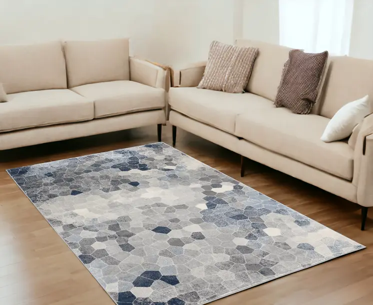 5' X 8' Navy Blue Cobblestone Pattern Area Rug