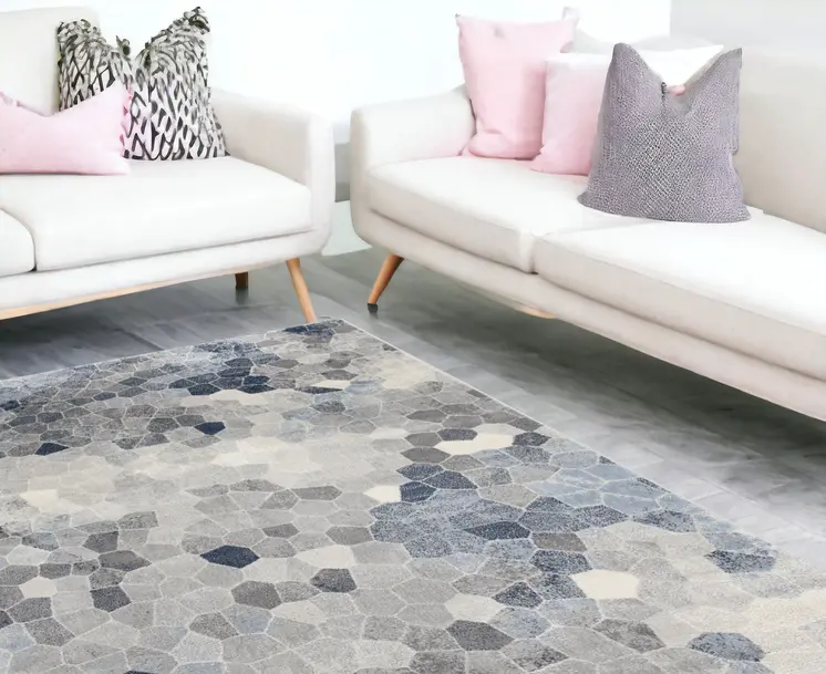 7' X 10' Navy Blue Cobblestone Pattern Area Rug