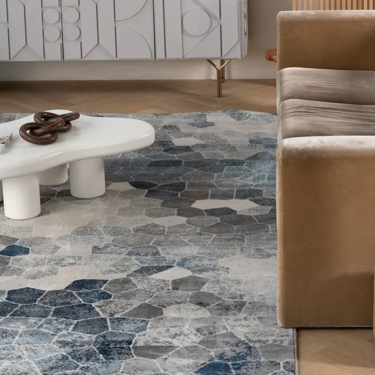 7' X 10' Navy Blue Cobblestone Pattern Area Rug