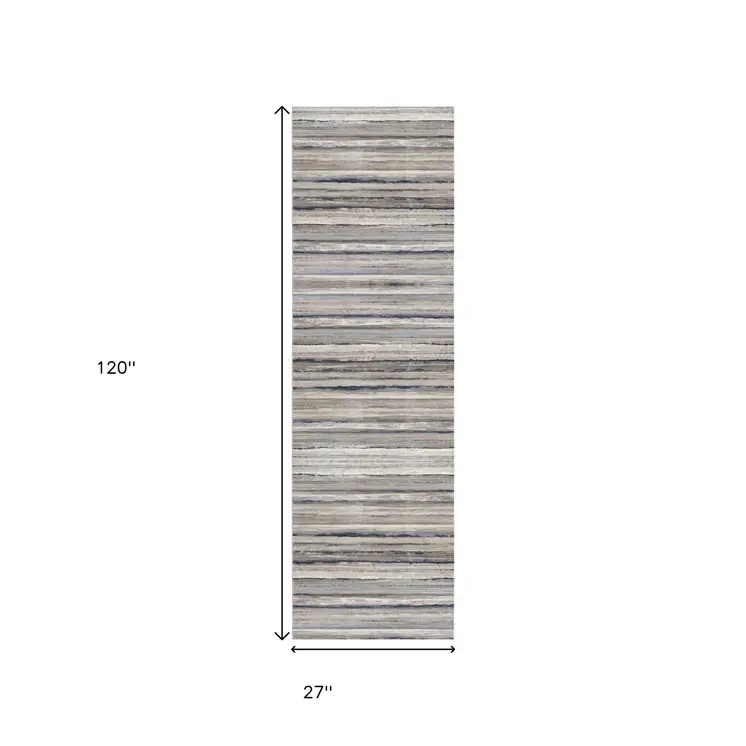 10' Blue and Beige Striped Distressed Runner Rug