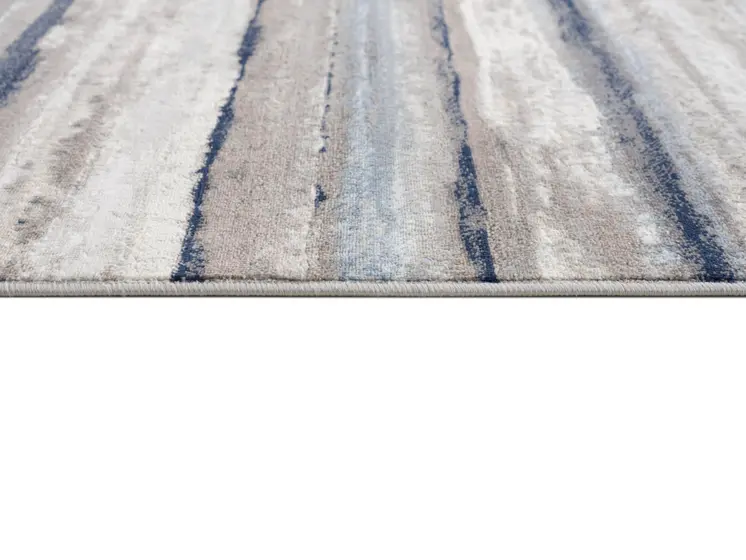 2' X 13' Blue And Beige Distressed Stripes Runner Rug
