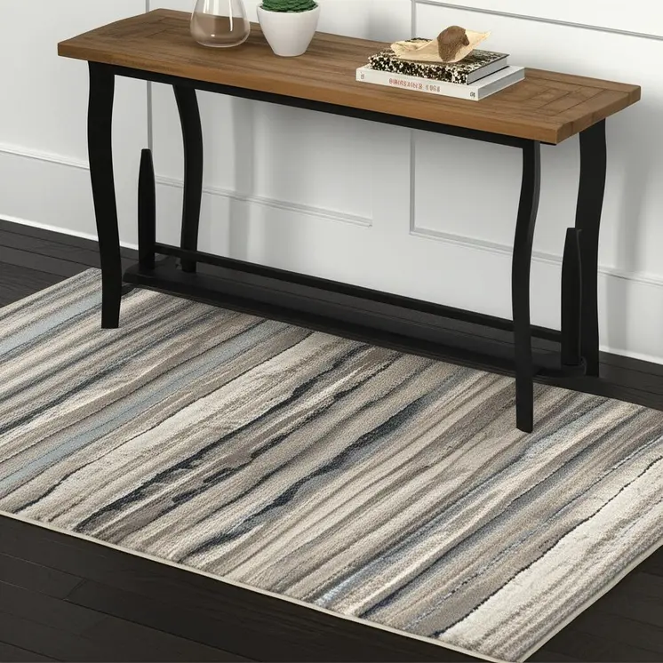 4' X 6' Blue And Beige Distressed Stripes Area Rug