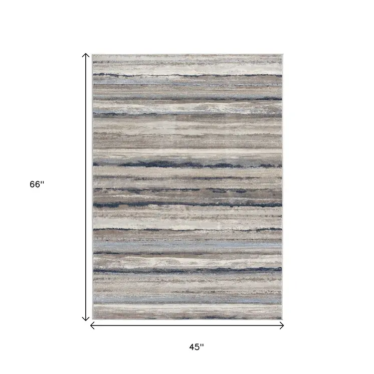 4' X 6' Blue And Beige Distressed Stripes Area Rug