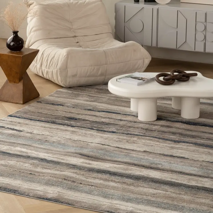 4' X 6' Blue And Beige Distressed Stripes Area Rug