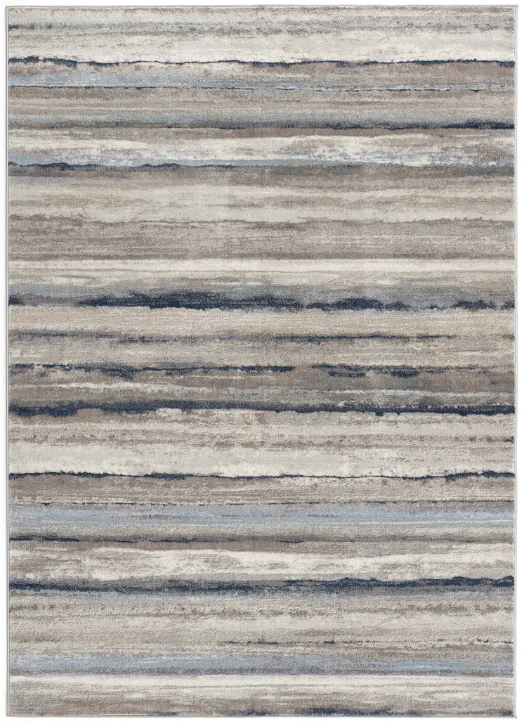 4' X 6' Blue And Beige Distressed Stripes Area Rug