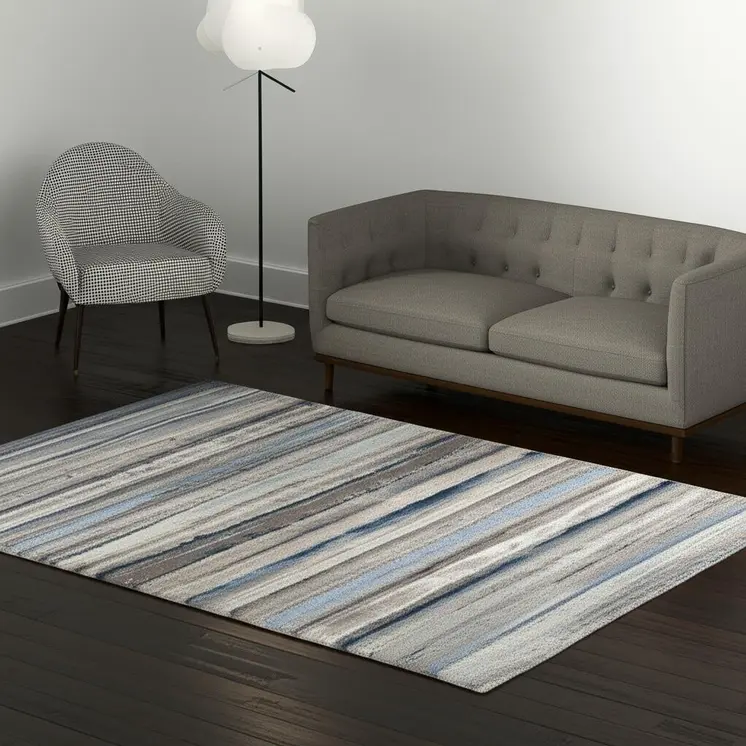 5' X 8' Blue And Beige Distressed Stripes Area Rug