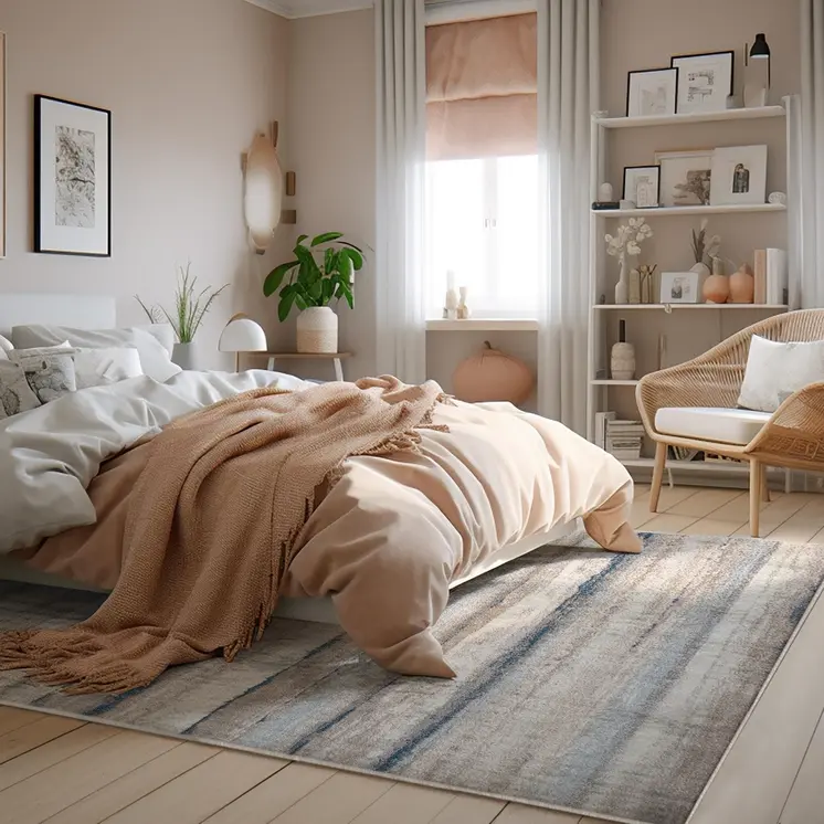 8' X 11' Blue And Beige Distressed Stripes Area Rug