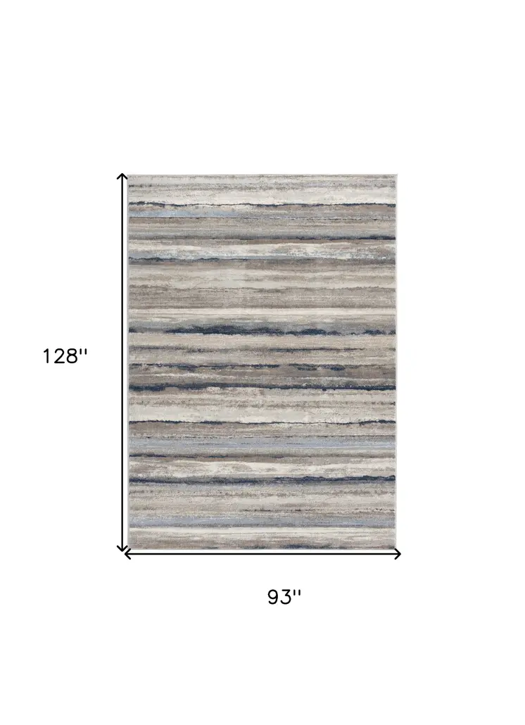8' X 11' Blue And Beige Distressed Stripes Area Rug