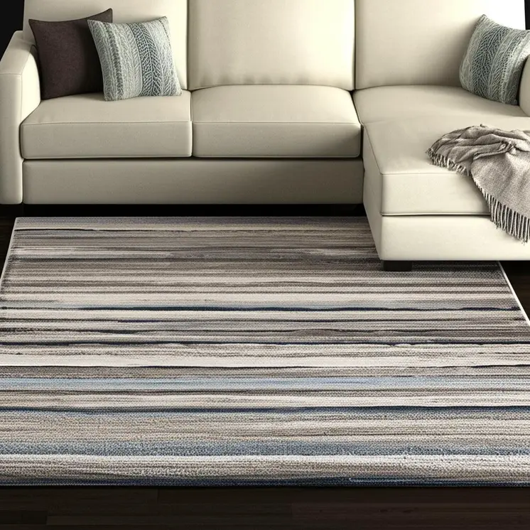 8' X 11' Blue And Beige Distressed Stripes Area Rug
