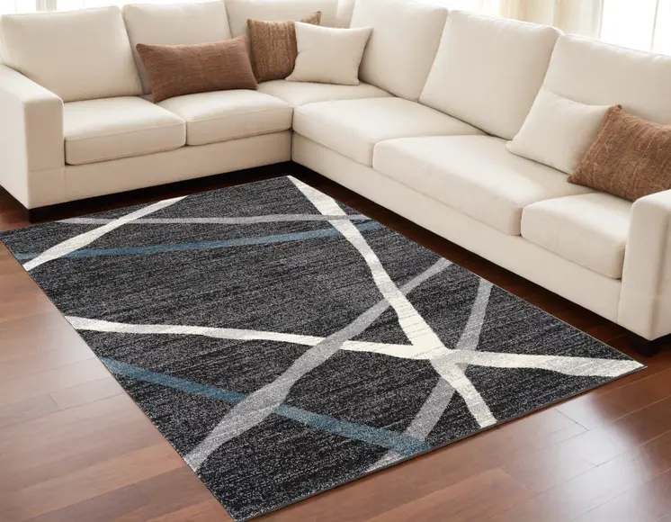 5' X 8' Distressed Black And Gray Abstract Area Rug
