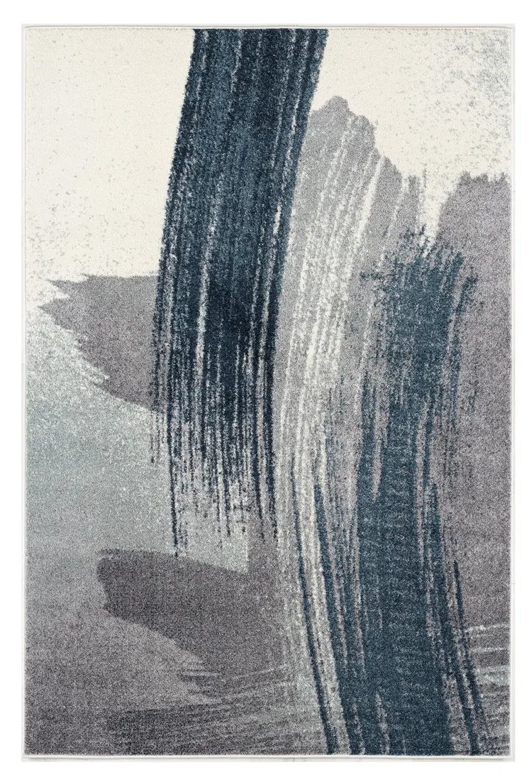8' X 11' White And Blue Abstract Strokes Area Rug