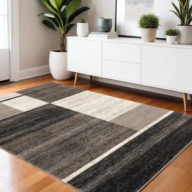 4' X 6' Brown And Beige Abstract Blocks Area Rug