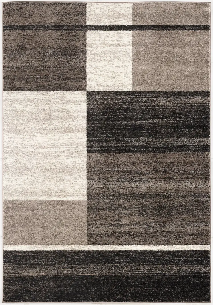 7' X 9' Brown And Beige Abstract Blocks Area Rug