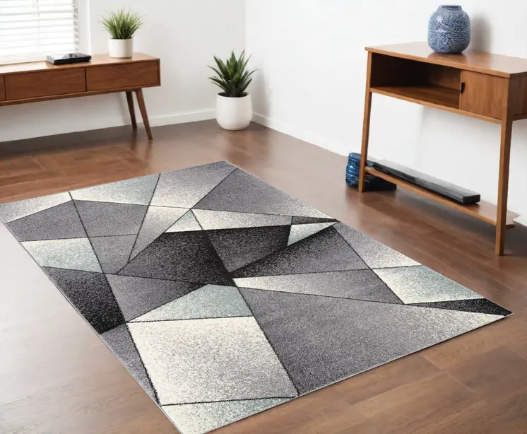 4' X 6' Gray And Blue Prism Pattern Area Rug