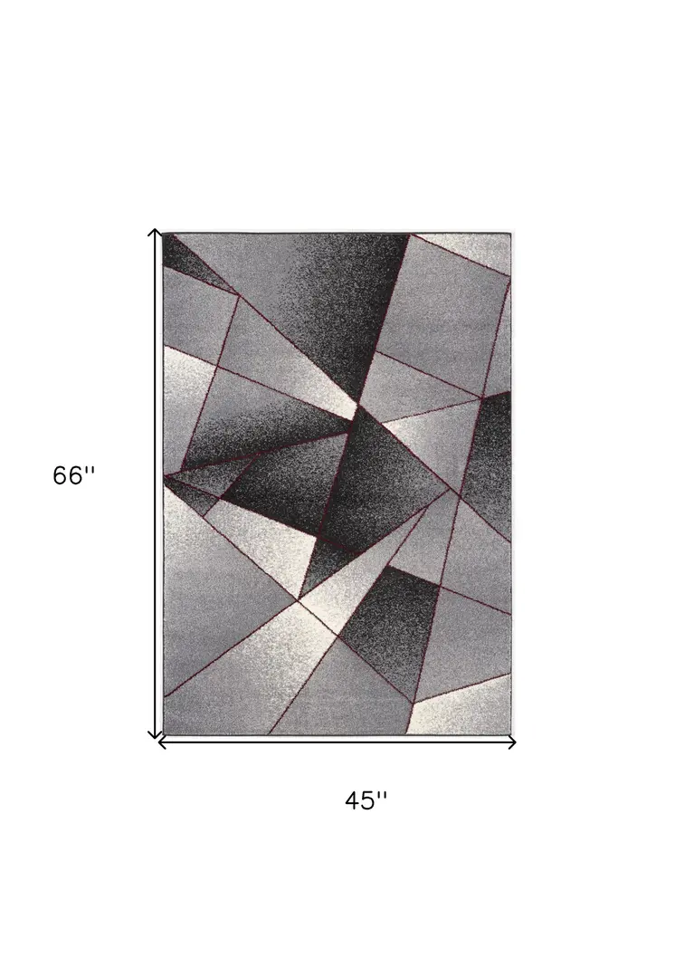 4' X 6' Grey Red Geometric Area Rug