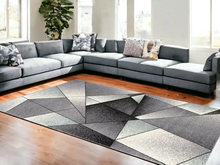 8' X 11' Grey Red Geometric Area Rug