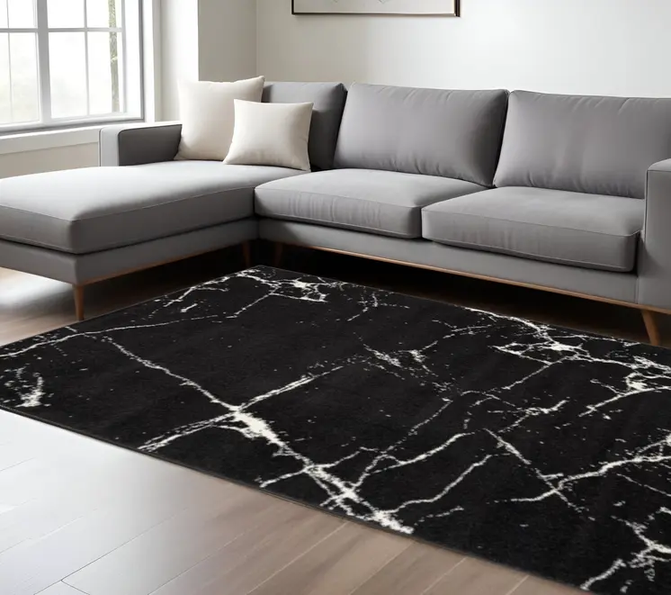 8' X 11' Black And White Abstract Breakage Area Rug