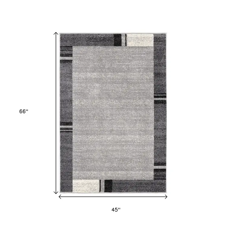 4' X 6' Gray Modern Bordered Area Rug