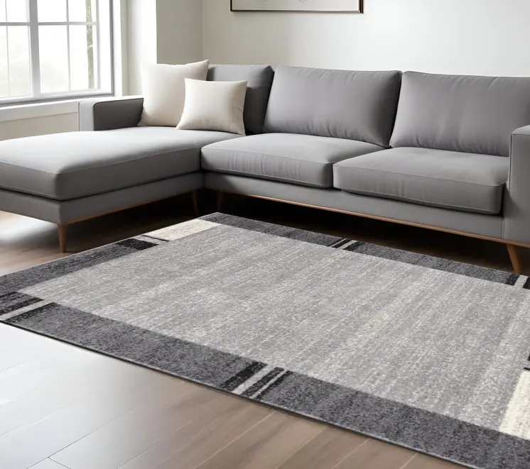 8' X 11' Gray Modern Bordered Area Rug