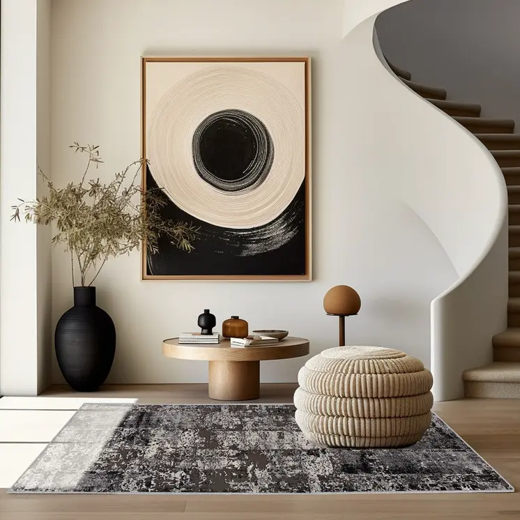 6' X 9' Gray Abstract Dhurrie Area Rug
