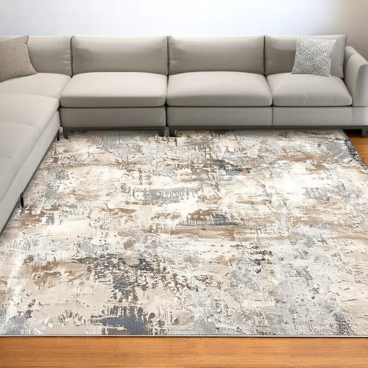 7' X 10' Beige And Ivory Abstract Area Rug