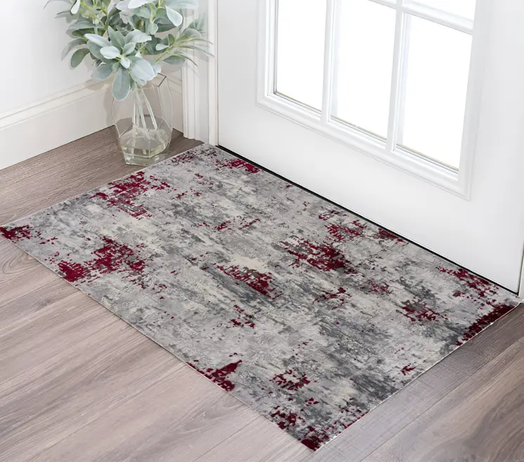 3' X 5' Red Abstract Dhurrie Area Rug