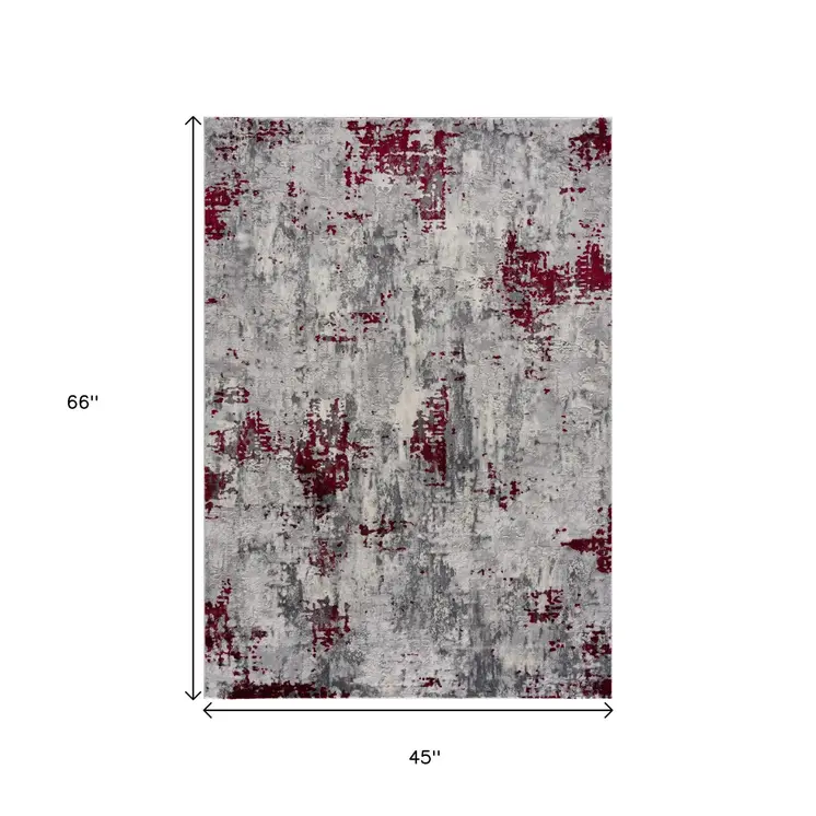 4' X 6' Red Abstract Dhurrie Area Rug