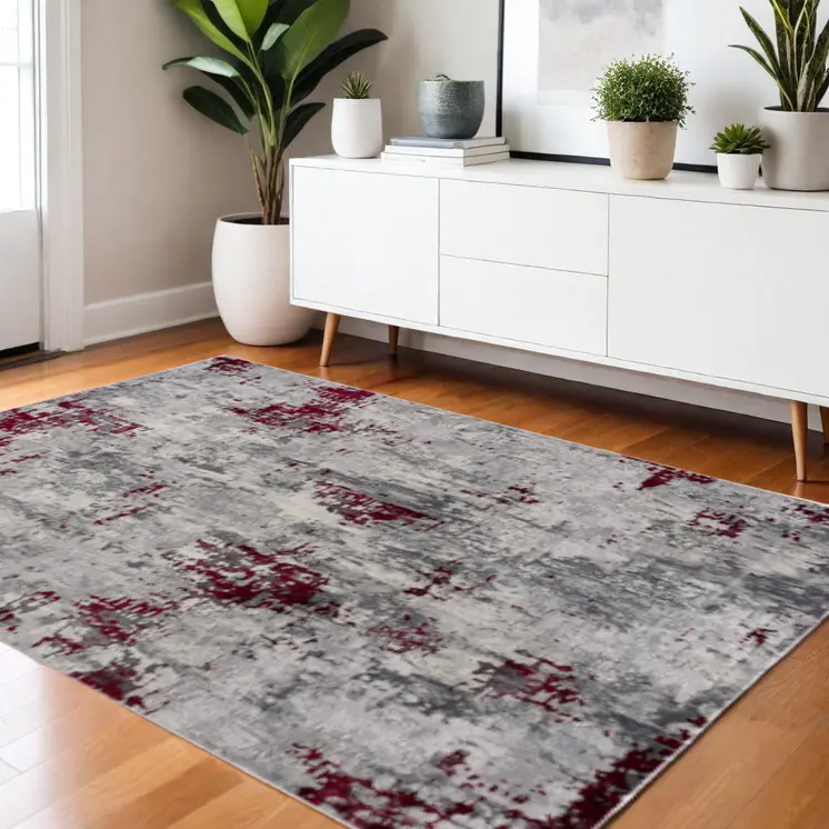 4' X 6' Red Abstract Dhurrie Area Rug