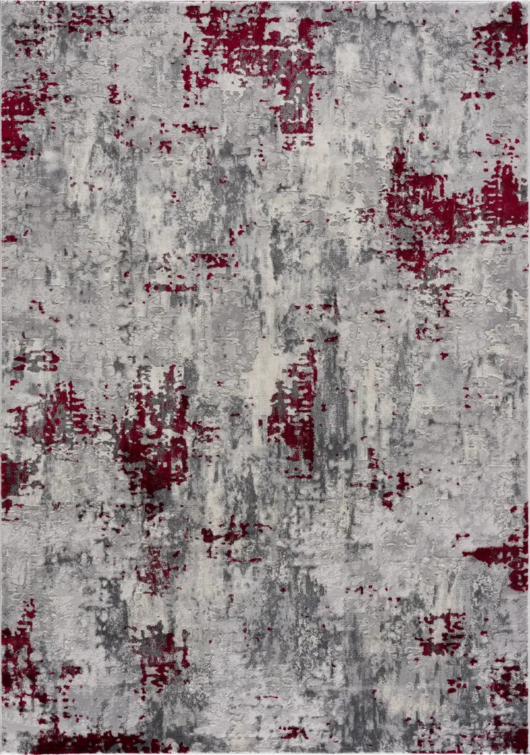 5' X 7' Red and Gray Abstract Area Rug