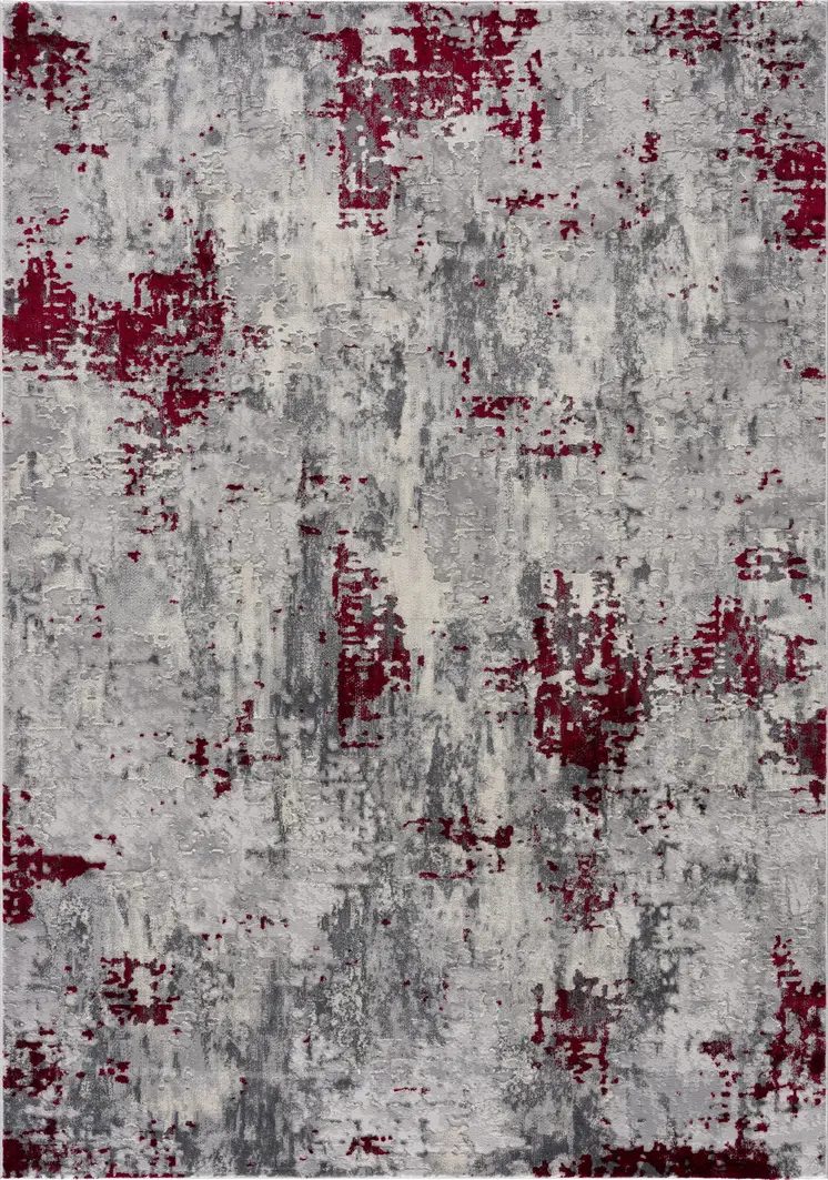 5' X 7' Red and Gray Abstract Area Rug