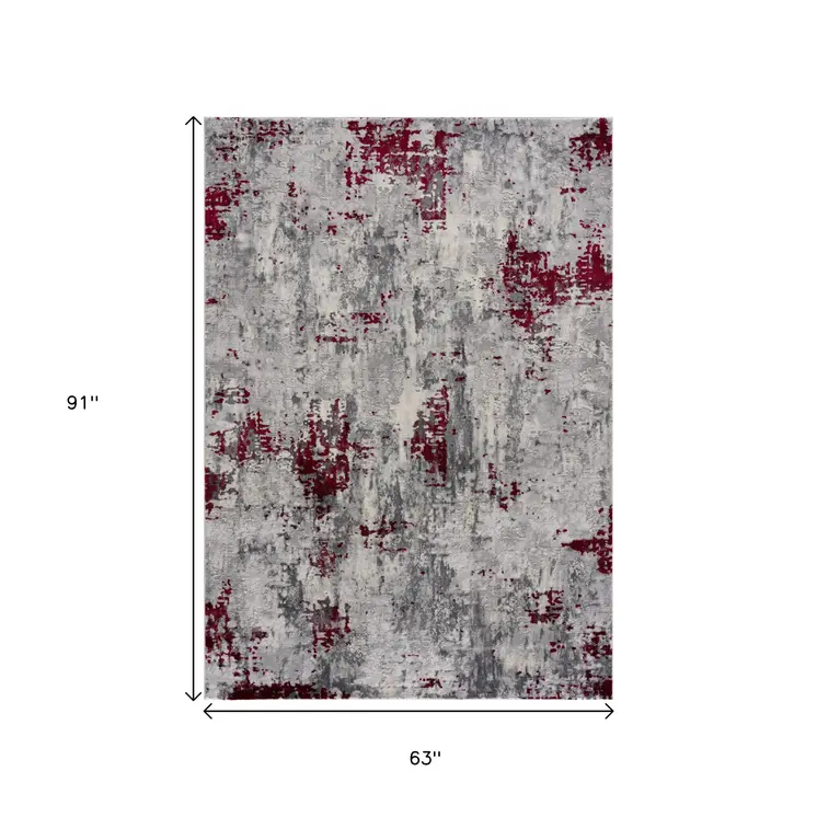 5' X 7' Red and Gray Abstract Area Rug