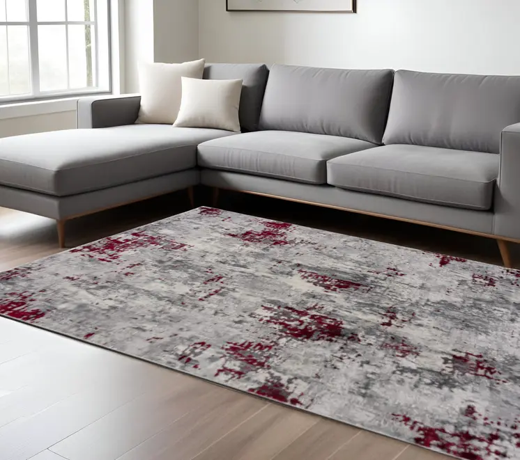 8' X 10' Red and Gray Modern Abstract Area Rug
