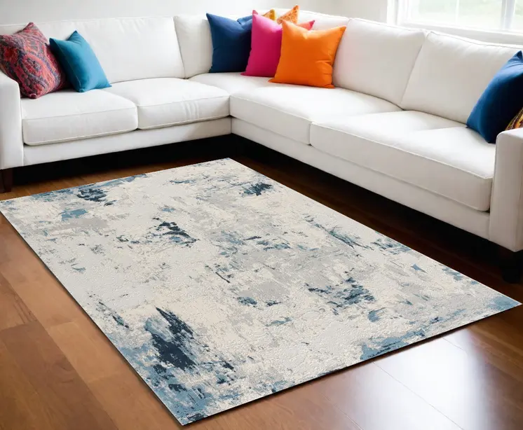 8' X 10' Blue Abstract Dhurrie Area Rug