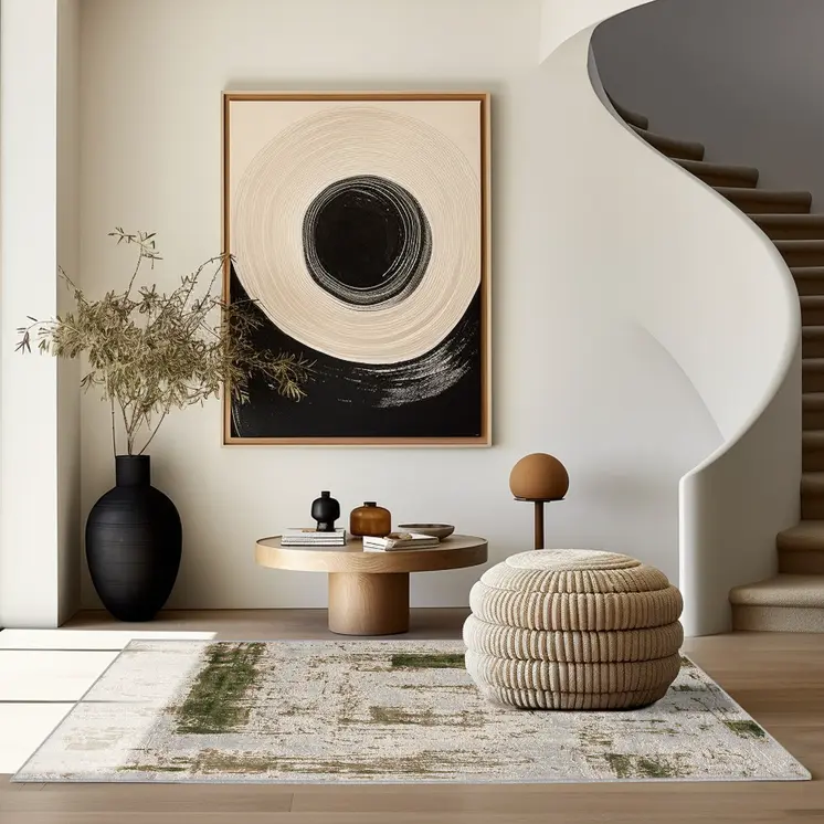 6' X 9' Green Abstract Dhurrie Area Rug