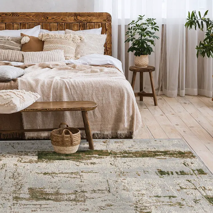 6' X 9' Green Abstract Dhurrie Area Rug
