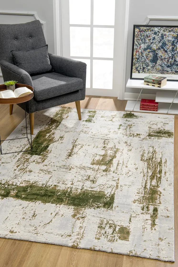 6' X 9' Green Abstract Dhurrie Area Rug