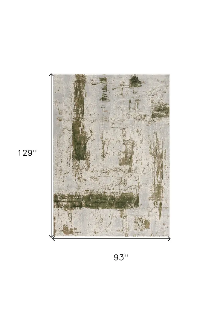 8' X 10' Green and Ivory Abstract Distressed Area Rug