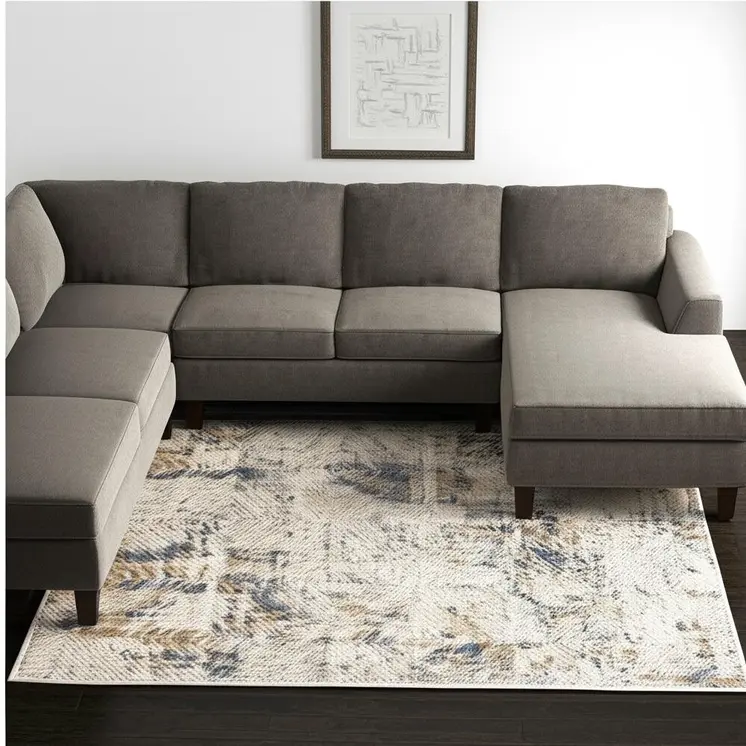 6' X 9' Beige Abstract Printed Area Rug