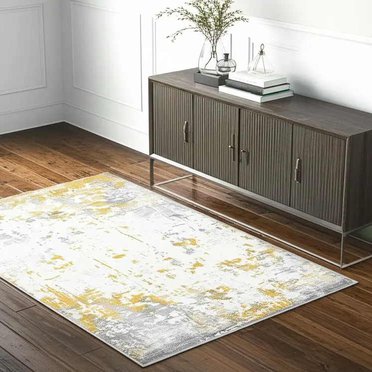 4' X 6' Gold Abstract Dhurrie Area Rug