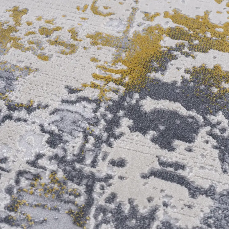 5' X 7' Gold And Gray Abstract Distressed Area Rug