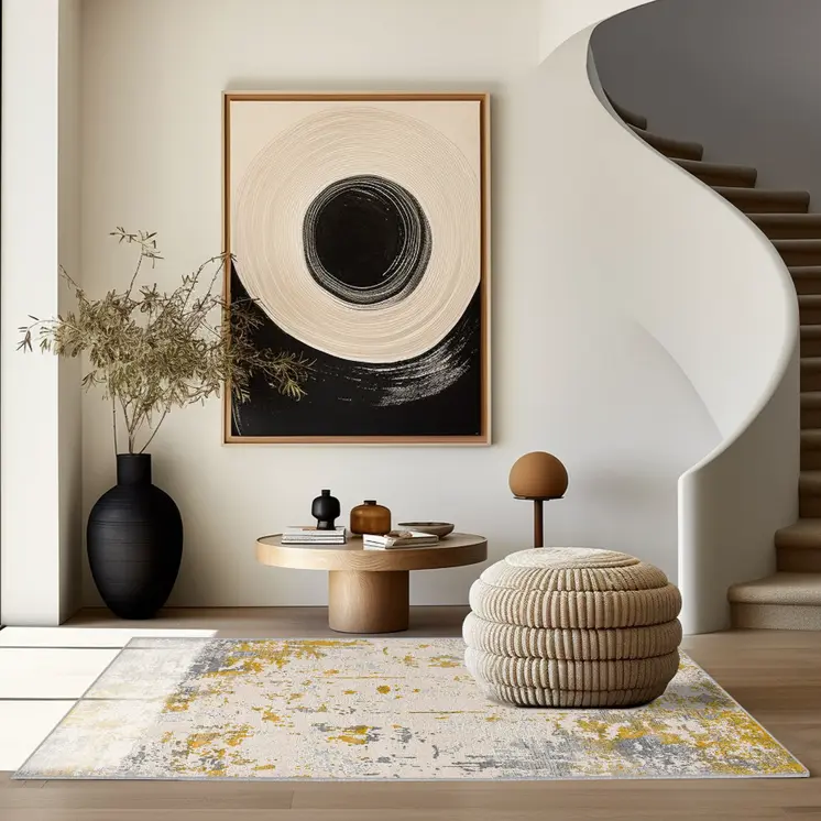 5' X 7' Gold And Gray Abstract Distressed Area Rug