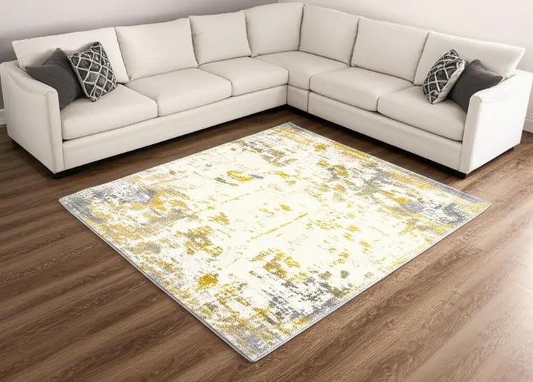 9' X 13' Gold and Gray Abstract Area Rug
