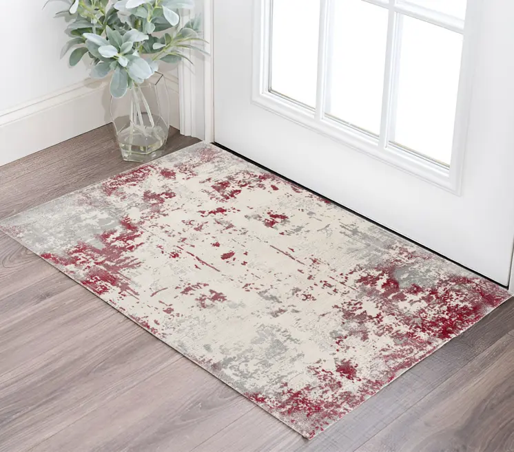3' X 5' Red Abstract Dhurrie Area Rug