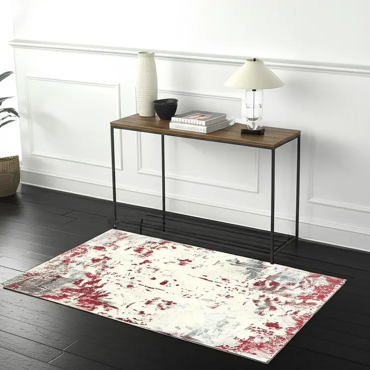 4' X 6' Red Abstract Dhurrie Area Rug