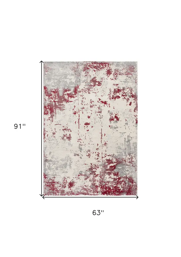 5' X 7' Gray And Red Abstract Distressed Area Rug