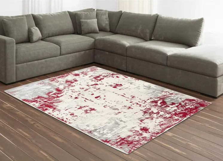 6' X 9' Ivory Red and Gray Abstract Area Rug