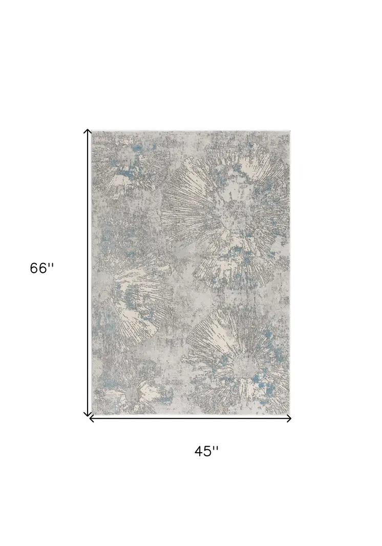 4' X 6' Blue Abstract Dhurrie Area Rug