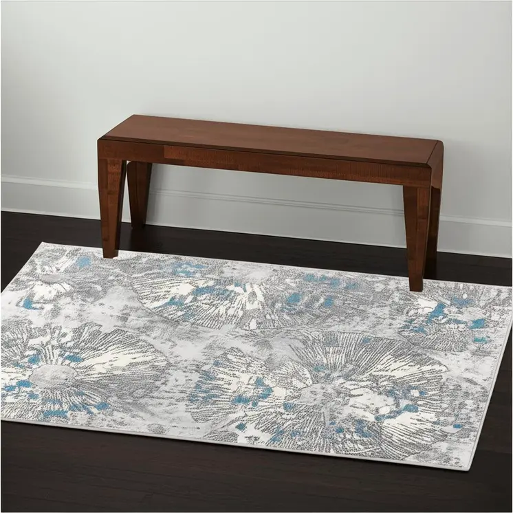 4' X 6' Blue Abstract Dhurrie Area Rug