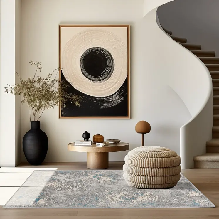 5' X 8' Blue Abstract Circular Motifs Area Rug