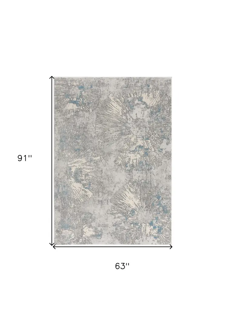 5' X 8' Blue Abstract Circular Motifs Area Rug